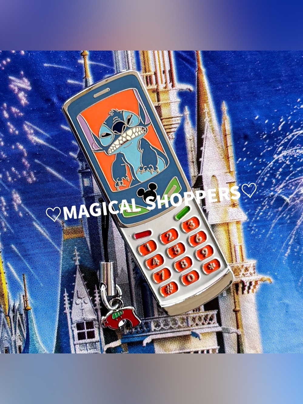 Disney Parks 2008 Stitch Cell Phone Dangle Keychain Slider Pin Rare